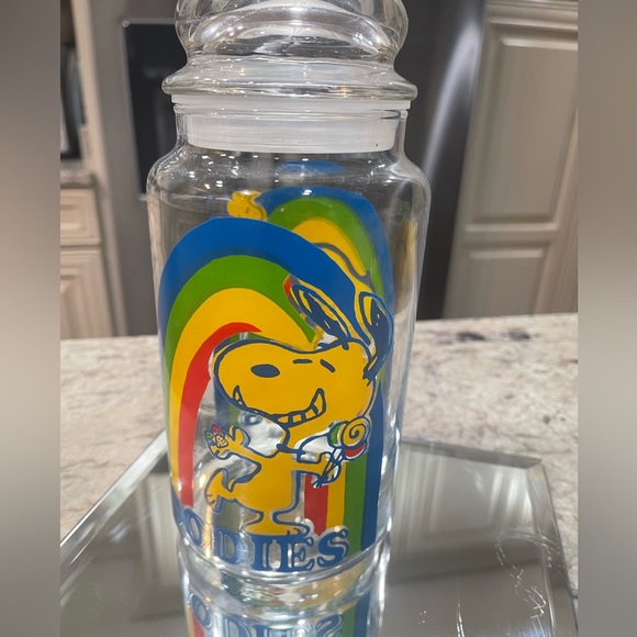 Vintage SNOOPY Woodstock Peanuts Rainbow Glass Lidded Collectible Container - Picture 1 of 5